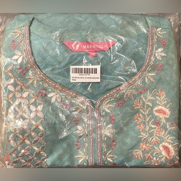 Sea Green Floral Embroidery Kurta Set With Bhaglpuri Silk Dupatta, size XXL - Picture 7 of 9
